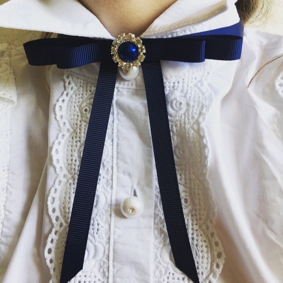 Women Thin Satin Bowtie Vintage Elegant Ribbon Knot Shirt Accessory 1 Piece