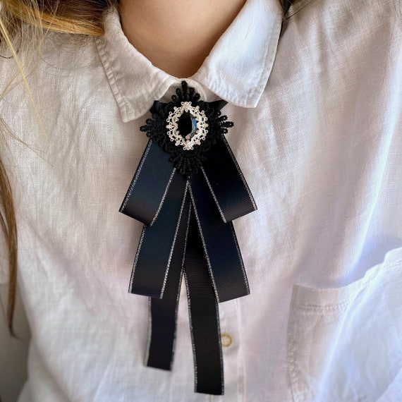 Black Bow Brooch Tie for Women. Halloween Brooch. Handmade 