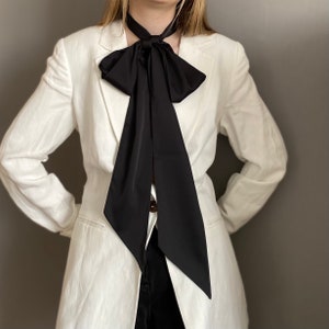 Black silk bow Scarf. Neck Scarf. Narrow Scarf. Black Choker. Black Neck Tie. Black silk bow Scarf.