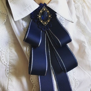 Navy bow brooch tie for women. Gift for her. Handmade women bow tie.