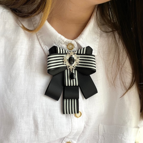 NataliBrooches Female Black Bow Tie. Bow Brooch Tie for Women. Halloween Brooch. Handmade Women Bow Tie. Gift for Her.