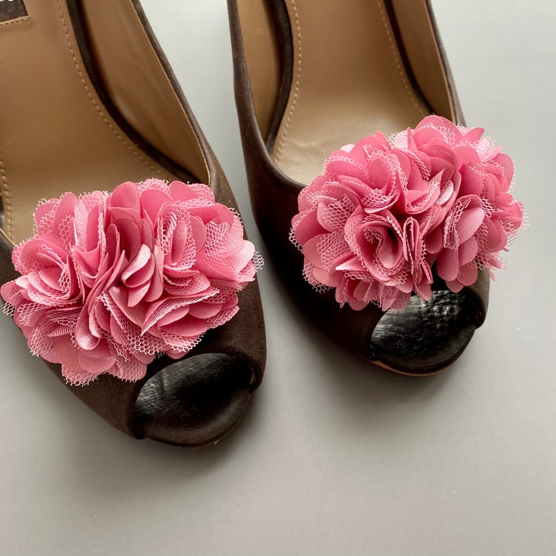 Pinces à chaussures et épinglette fleurs vieux rose. Pinces à chaussures fleuries. Lot de 2. Cadeau pour elle. image 5