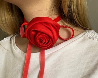 Collana Girocollo In Velluto Nero Con Rosa Rossa 3D – Gioiello Boho Per Donne, Fiore Grande Esagerato, Regalo Per Compleanno E San Valentino - 2