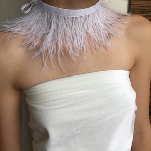 Bridal Ostrich Feather Choker Necklace: White Ribbon Tie
