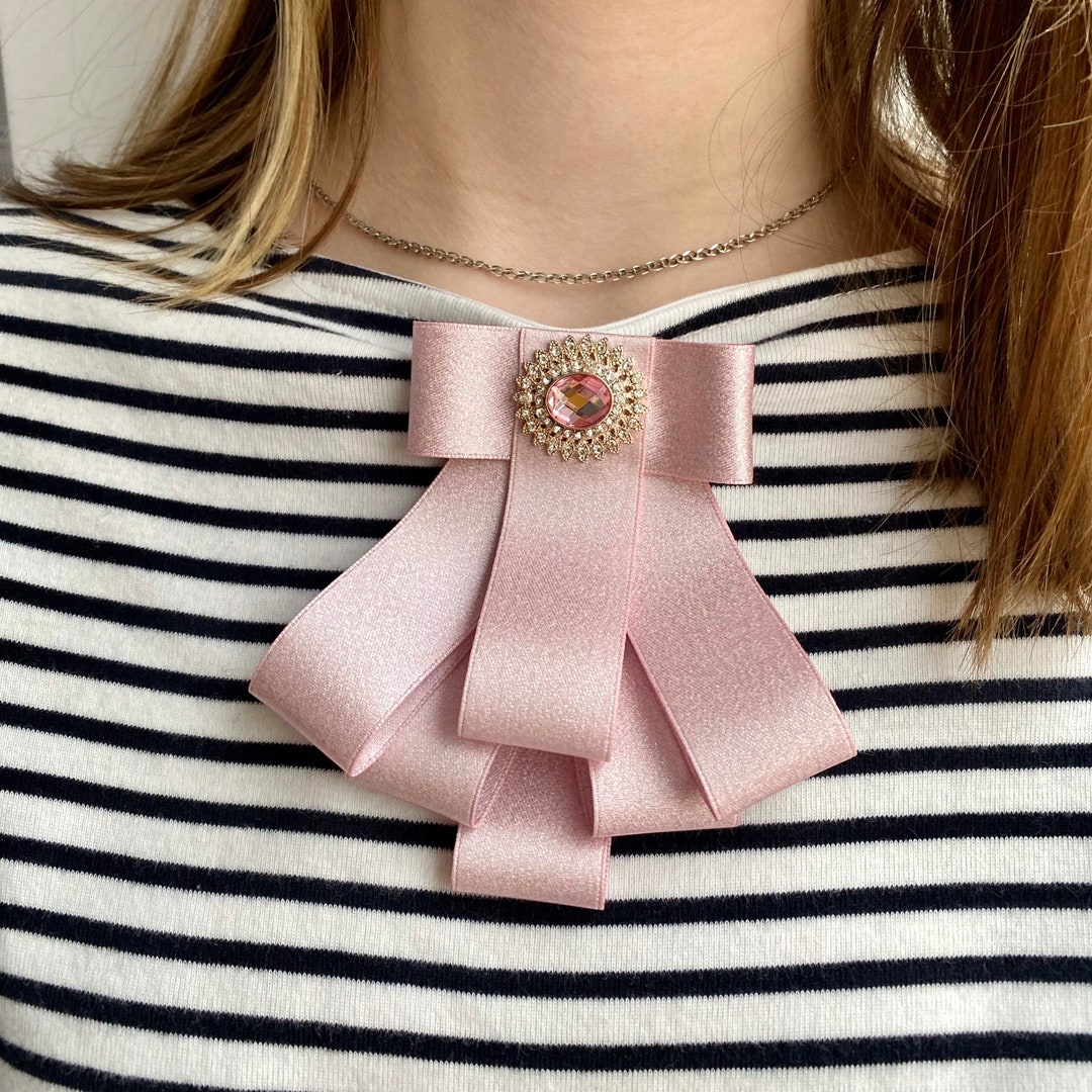 Simple Ribbon Brooch Brooch of Pink Satin Ribbon Bow With Rhinestone Center. Gift for Her ...