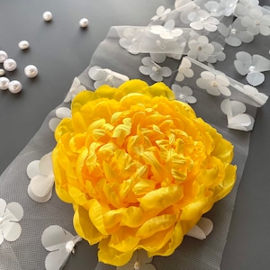 Yellow Extra large PION brooch. Oversize brooch. Gift for her. Flower pin.