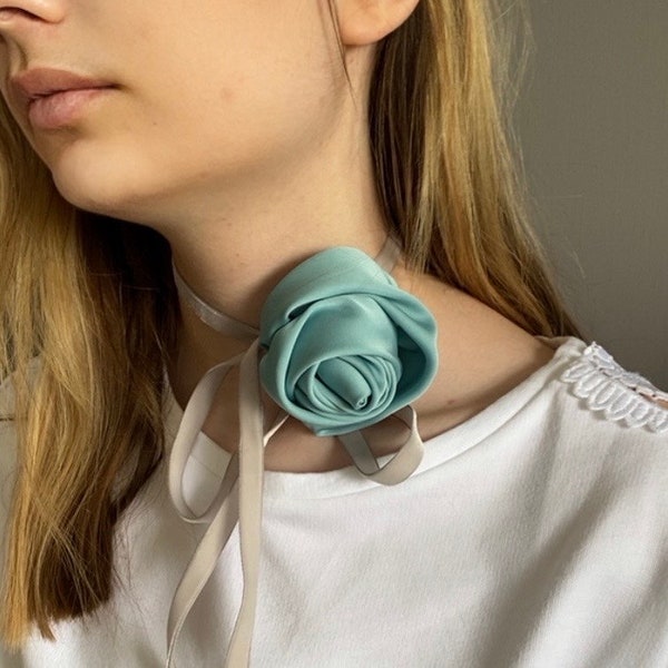 Sage flower choker. Silk rose Choker. Bohemian Necklace. Choker for Gift. Dainty Choker. Jewelry choker. Rose flower choker necklace.