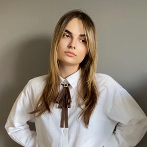 Thin brown bow tie for women. Cowboy handmade ties. Gift for her.