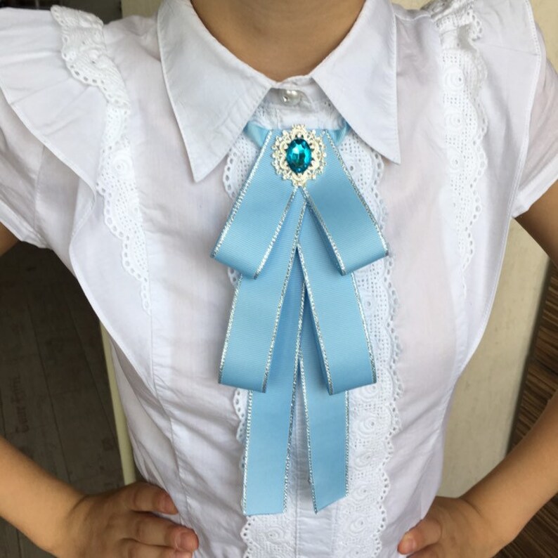 Aqua blue bow brooch tie for women. Handmade women bow tie. Etsy