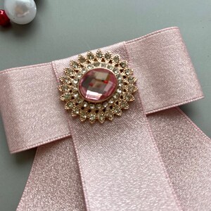 Brooch of Pink Satin Ribbon Bow With Rhinestone Center. Gift for Her ...