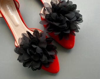Black Chiffon Flower Shoe Clips (Set of Two)