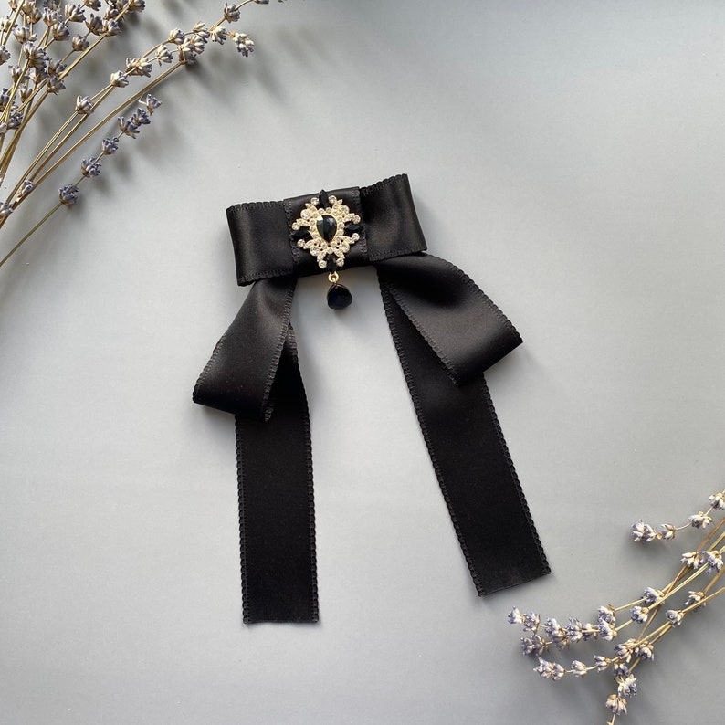 Black Bow Brooch Tie for Women. Gift for Her. Halloween Brooch