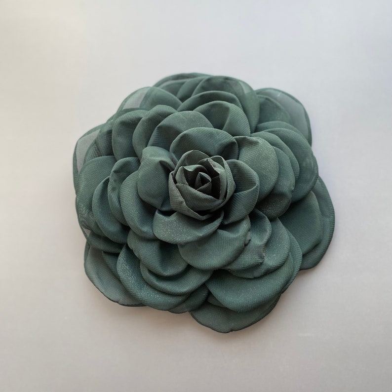 Extra large white chiffon rose brooch. Oversize brooch. White rose pin. Gift for her. Emerald