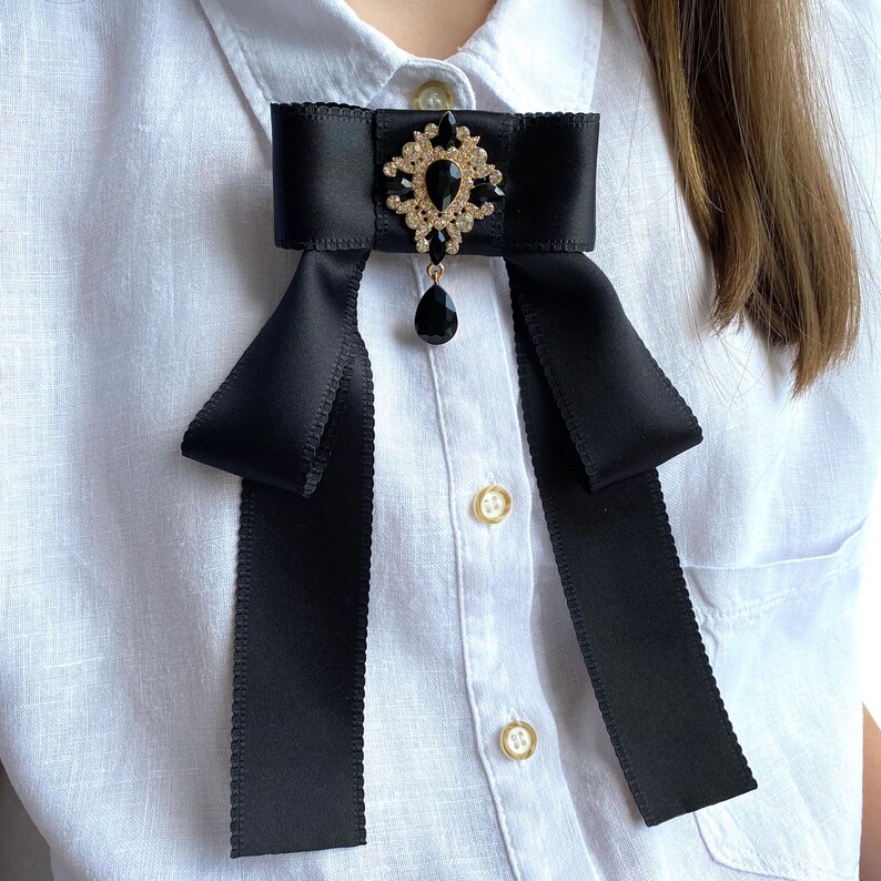 Black Bow Brooch Tie for Women. Gift for Her. Halloween Brooch