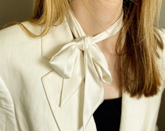 Skinny Scarf for women. White silk bow Scarf. Neck Scarf. Narrow Scarf. White Choker. White silk Neck Tie. White silk bow Scarf.