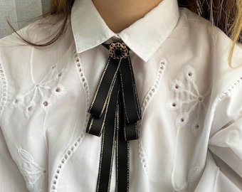 Thin black bow tie for women. Cowboy handmade ties. Gift for her.