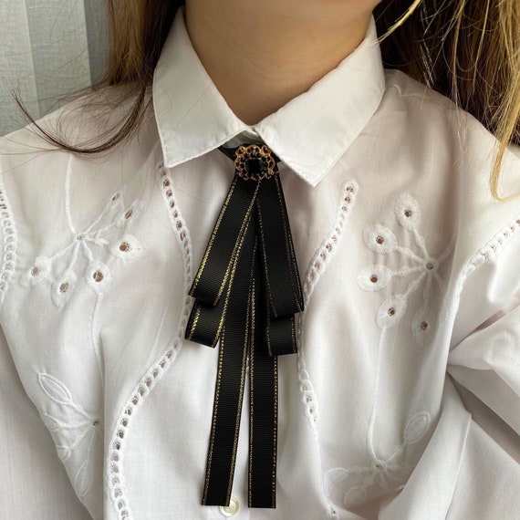 Women Thin Satin Bowtie Vintage Elegant Ribbon Knot Shirt Accessory 1 Piece