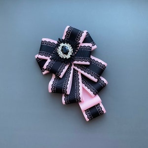 Womens bowknot brooch. Black and pink brooch. Valentines gift.