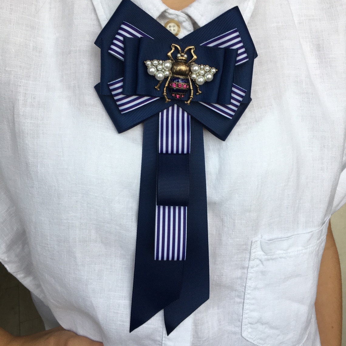 Corbata de broche de arco azul marino para las mujeres con Etsy Corbata de broche de arco azul marino para las mujeres con Etsy