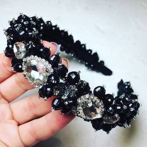 Black Crystal Gothic Tiara Headband: Bridal Halloween Accessory