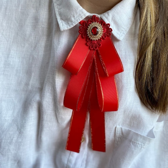 Red Bow Brooch Tie for Women. Gift for Her. Handmade Valentines Gift. Etsy UK