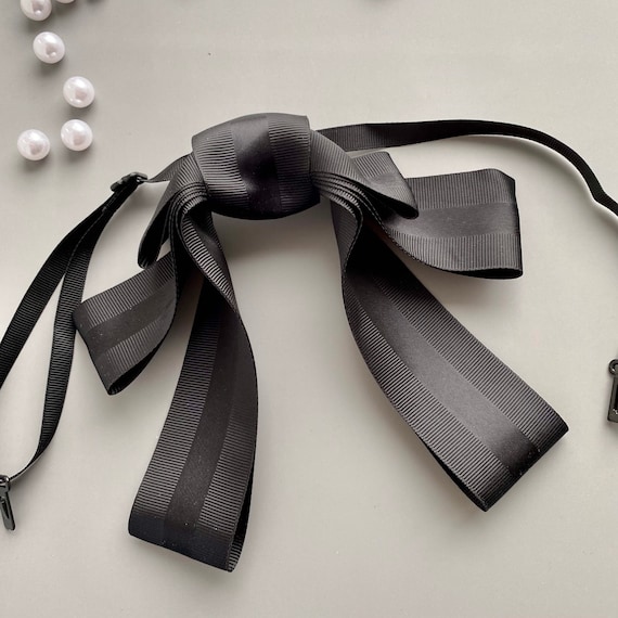Black Bow Ties With Satin Stripe for Women. Handmade Elegant