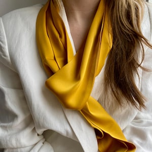 Gold silk bow Scarf. Neck Scarf. Narrow Scarf. Cream Choker. Cream Neck Tie. Cream silk bow Scarf.