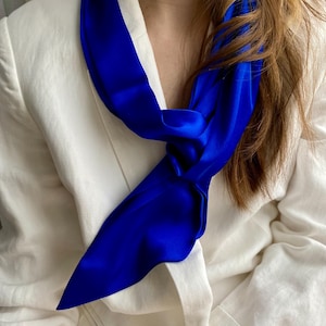 Blue silk bow Scarf. Neck Scarf. Narrow Scarf. Black Choker. Black Neck Tie. Black silk bow Scarf.