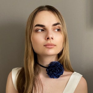 Navy flower choker. Organza rose Choker. Bohemian Necklace. Choker for Gift. Dainty Choker. Jewelry choker. Rose flower choker necklace. Navy