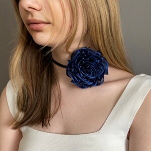 Navy flower choker. Organza rose Choker. Bohemian Necklace. Choker for Gift. Dainty Choker. Jewelry choker. Rose flower choker necklace. image 7