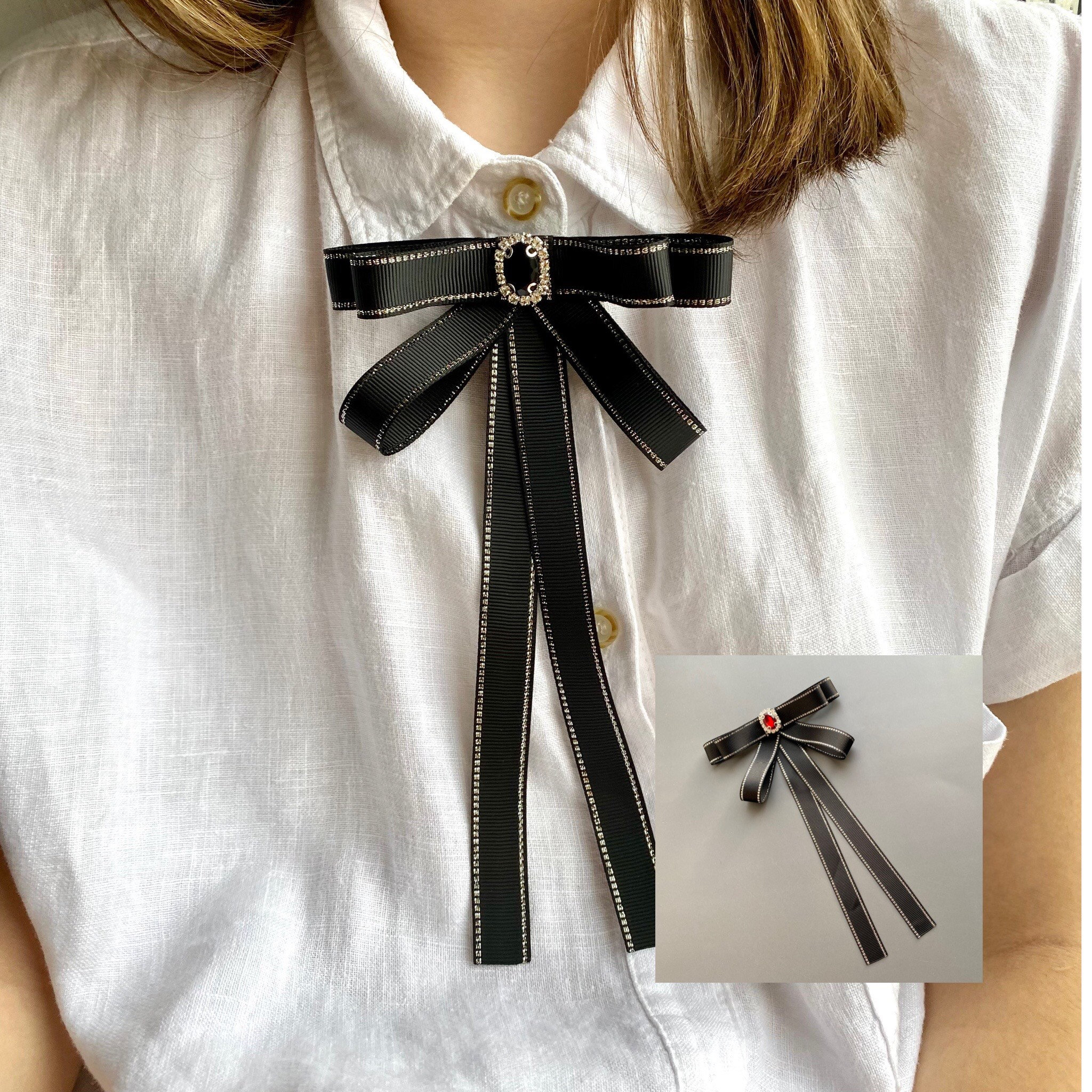 Black bow tie shirt womens hot sale