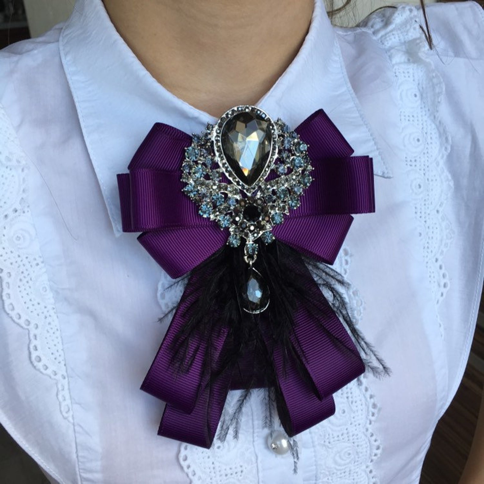 Purple Brooch With Feather. Etsy