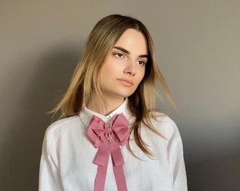 Pink Bow Brooch with Flamingo, Handmade Cowboy Tie
