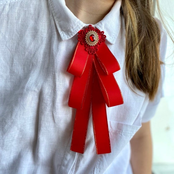 Red Bow Brooch Tie for Women. Gift for Her. Handmade Valentines Gift. Etsy Australia