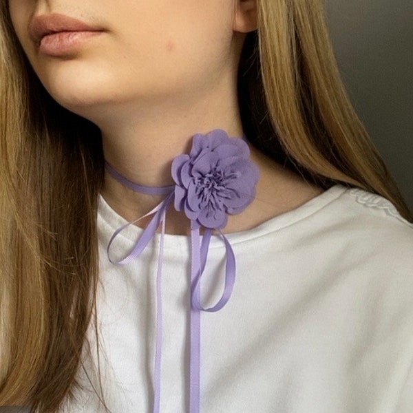 Purple flower choker. Vintage Choker. Bohemian Necklace. Choker for Gift. Dainty Choker. Jewelry choker. Rose flower choker necklace.