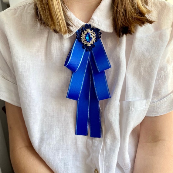 Royal Blue Bow Brooch Tie for Women. Handmade Women Bow Tie. 