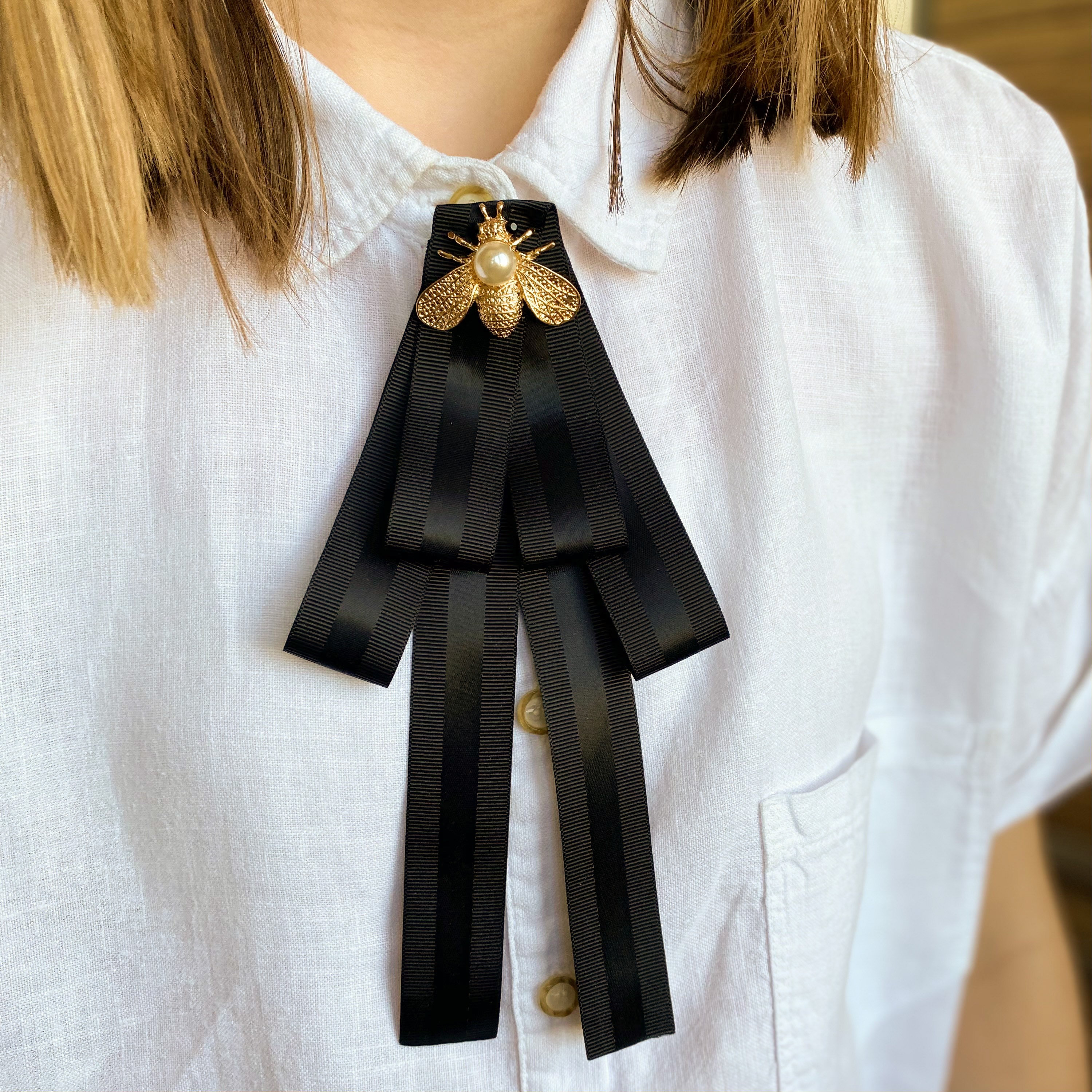 Black Bow Brooch Tie for Women. Halloween Brooch. Handmade Women Bow Tie. 