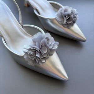 Grey Flower Shoe Clips & Lapel Pin - Set of 2