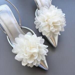 Ivory Chiffon Flower Shoe Clips (Set of Two)