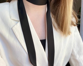 Bow Tie Choker Necklace Bohemian Minimal. Skinny Scarf for women. Black silk bow Scarf. Black Choker. Black Neck Tie. Black silk bow Scarf.