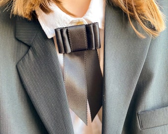 Handmade Black Ribbon Bow Tie, Elegant Wedding Necktie