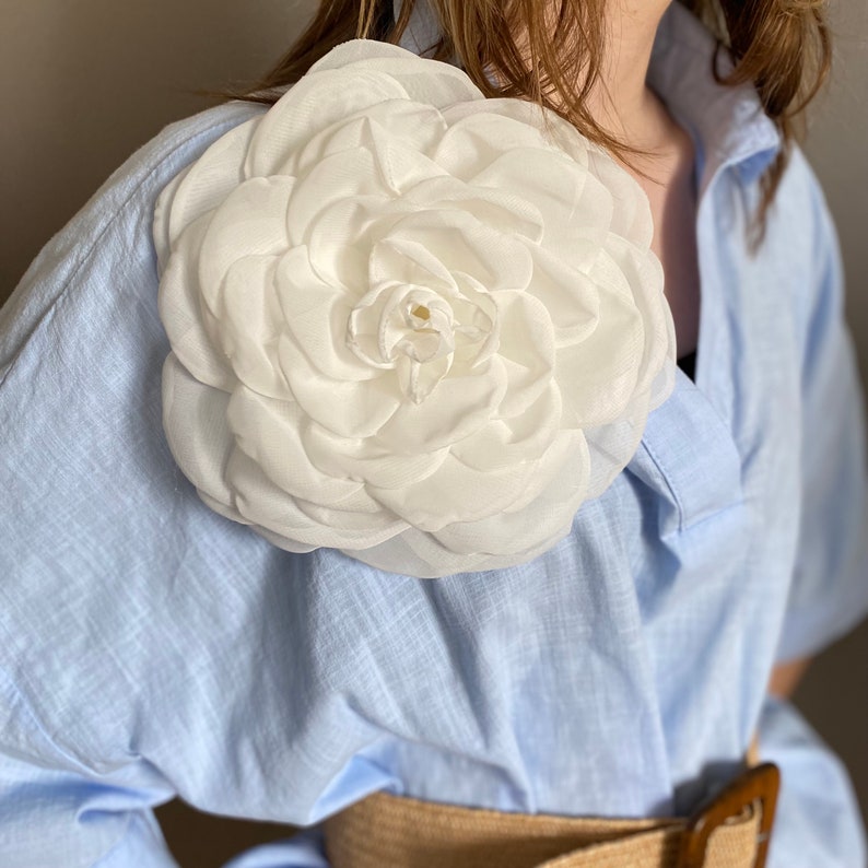 Extra large white chiffon rose brooch. Oversize brooch. White rose pin. Gift for her. image 9