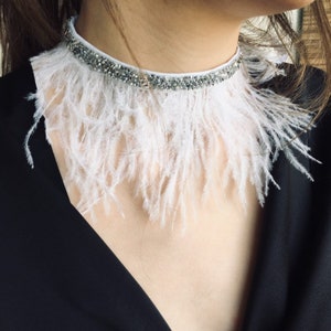 White feather necklace choker. Ostrich necklace. Gift for her.
