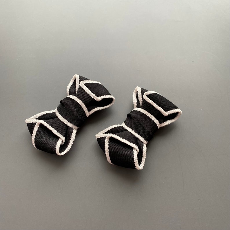 Black striped ribbon Bow Shoe Clips. Set of Two. Gift for Her. Shoe Decorations. image 5