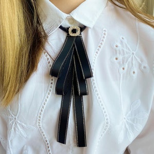 Thin black bow tie for women. Cowboy handmade ties. Gift for her.