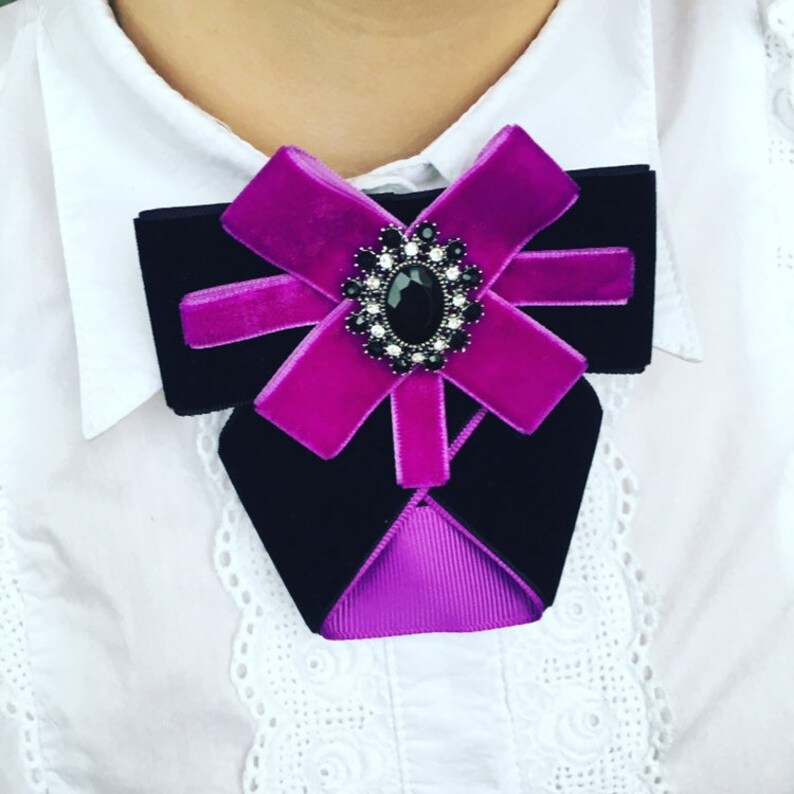 Black Bow Brooch With Rhinestone Button. Etsy