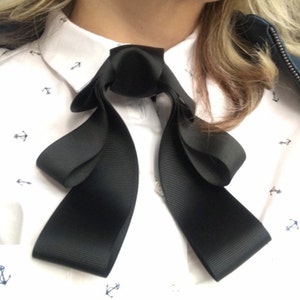 Black bow ties for women. Handmade elegant ladies neckties. Gift for her.