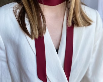 Burgundy Bow Tie Choker Bohemian Minimal. Skinny Scarf for women. Burgundy silk bow Scarf.  Burgundy  Neck Tie. Burgundy silk bow Scarf.