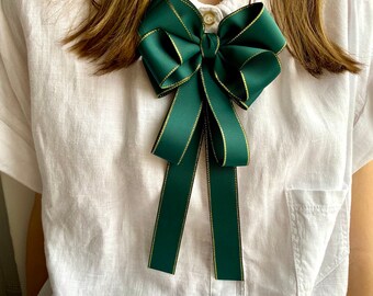 Green Bow Brooch, Handmade Cowboy Tie – School Girl Accessory