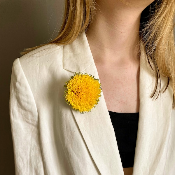 Bright dandelion pin. Yellow brooch lapel pin. Flower pin. Gift for her.